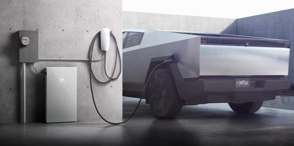 Tesla Cybertruck ที่กำลังชาร์จ