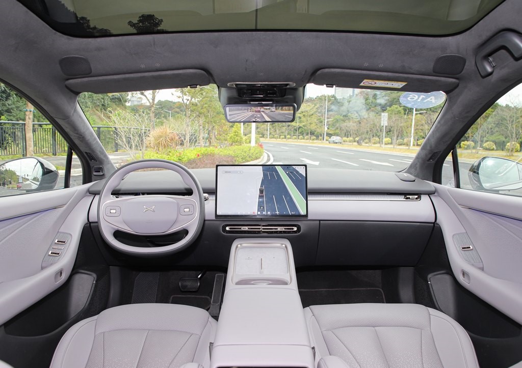 Xpeng P7+ interior view with steering wheel and central display