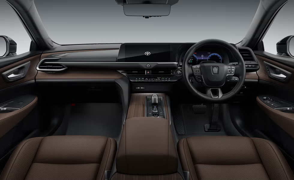 Toyota Crown Sedan rear seat interior with person sitting